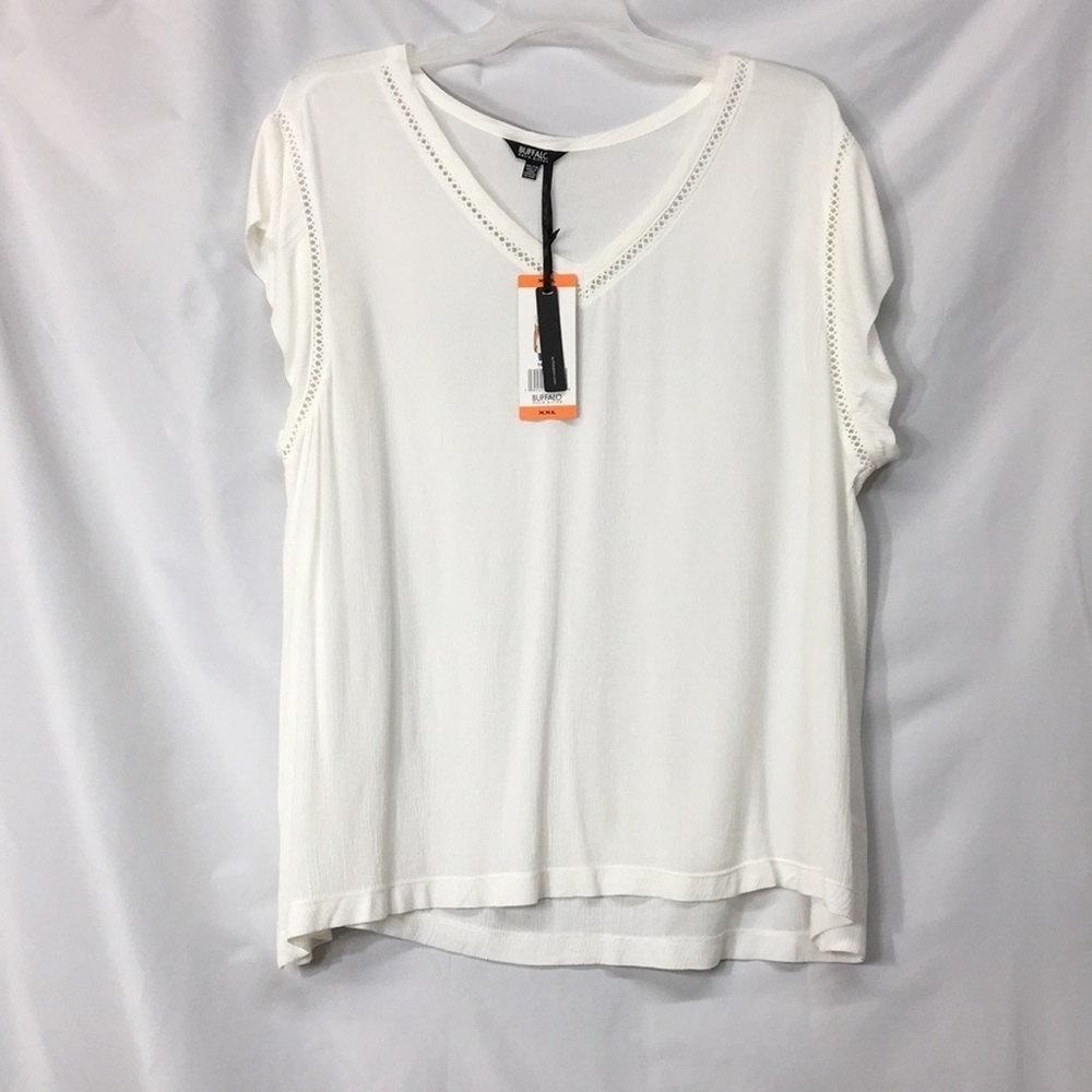 Buffalo Women’s White V-Neck Flutter Sleeve Top Size XXL NEW with Tags
